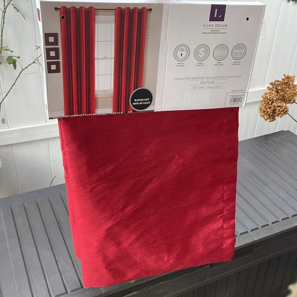 Lush Decor - Red Insulated Grommet 100% Blackout Faux Silk Window Curtain Panel